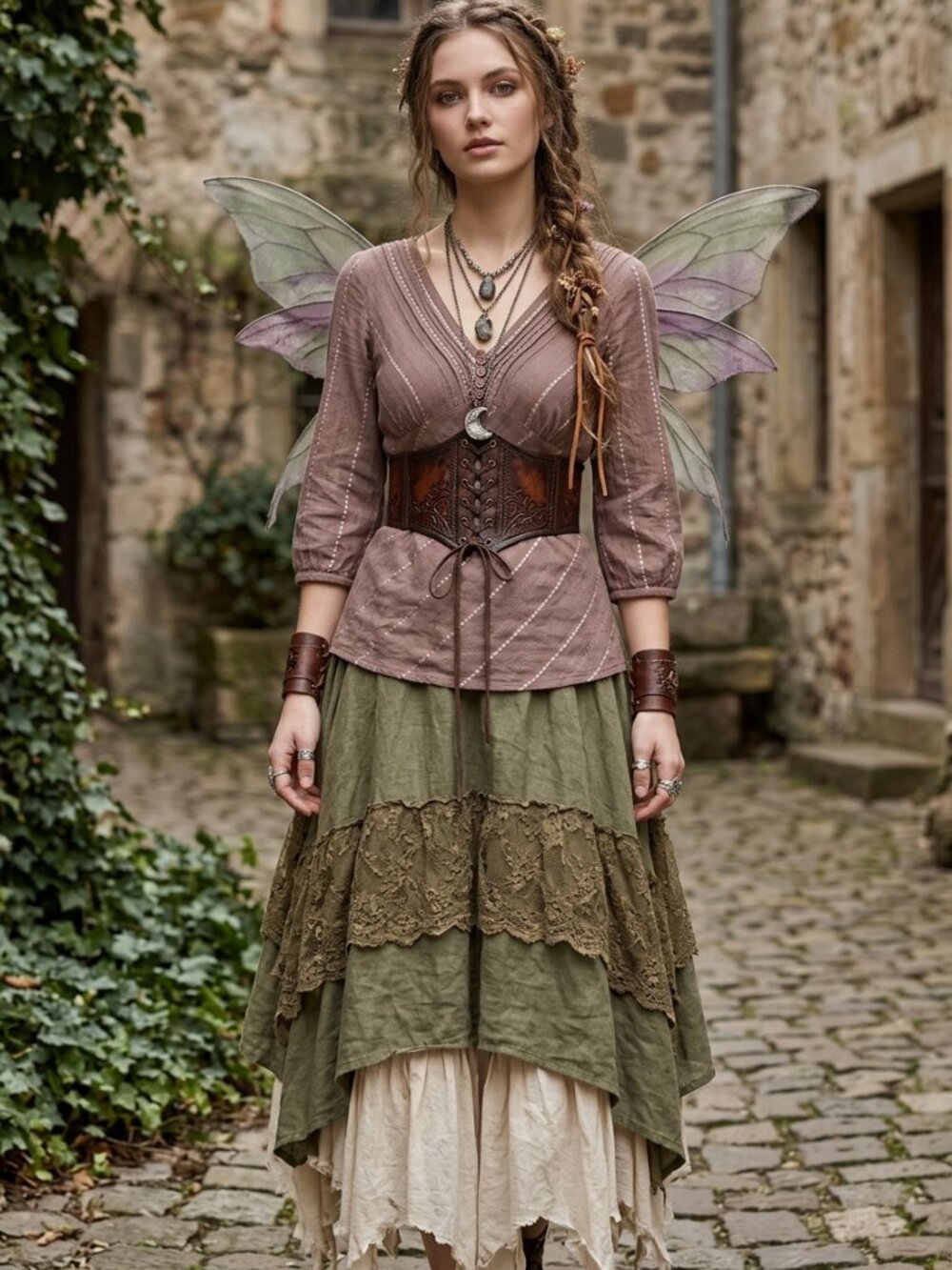 H&M Y2K Brown Mauve Button Front V-Neck Peasant Top Fairy Boho 8